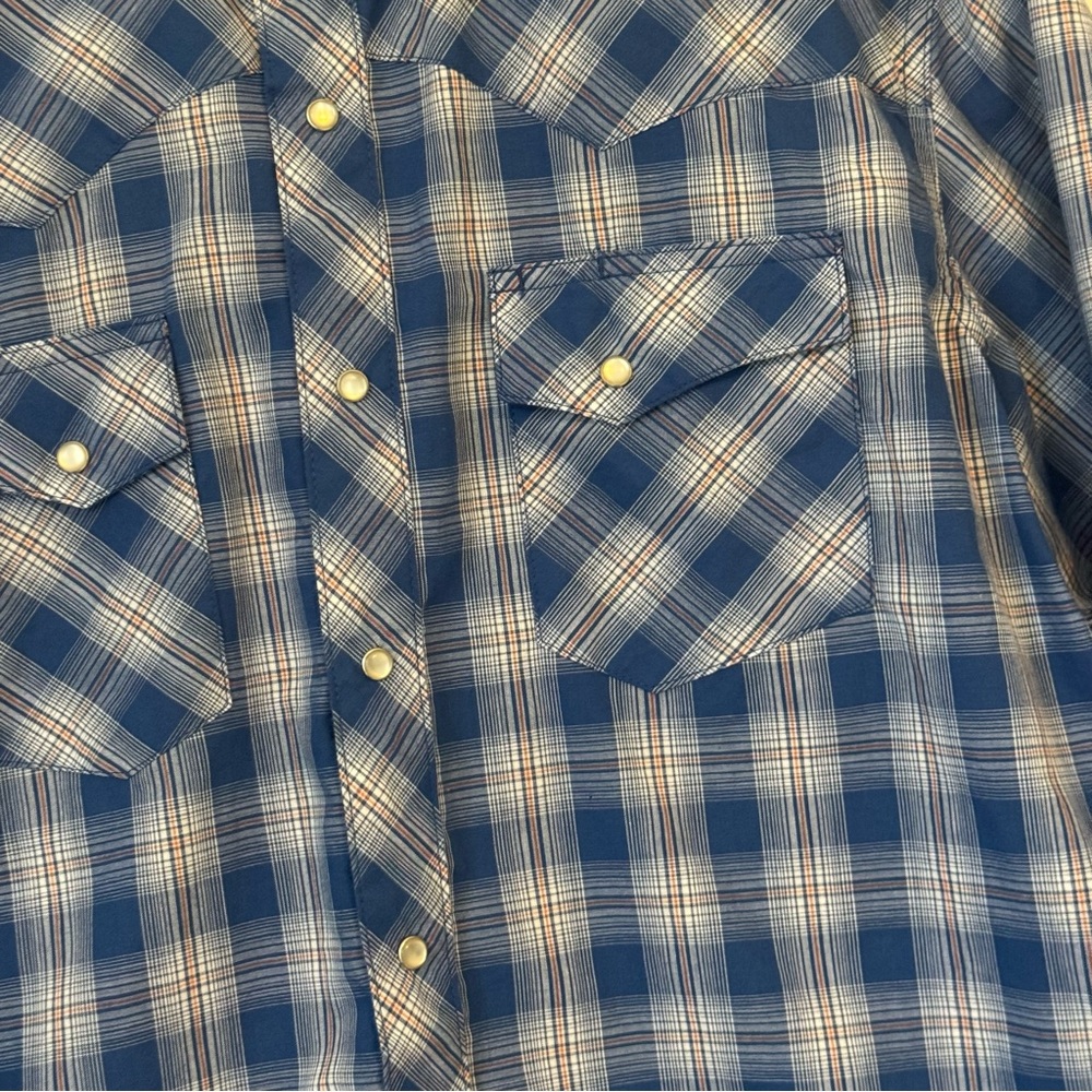 Wrangler Western Plaid Pearl Snap Shirt – Large – Long Sleeve – Blue - Picture 3 of 9